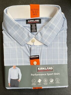 Kirkland Signature Light Blue Plaid Performance Dress Shirt